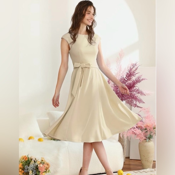 NWOT Dresstells Off White Sleeveless Cocktail Dress with Waist Tie, Size 2X - Picture 3 of 12